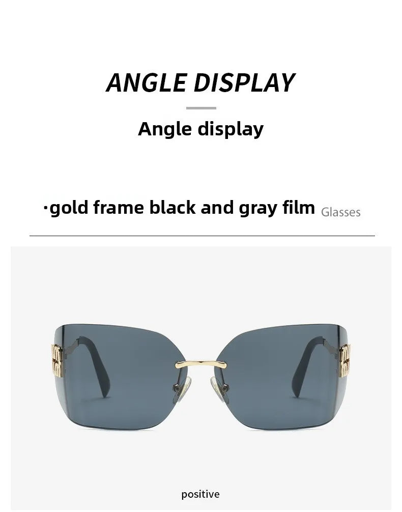 Gebogene einteilige Sonnenbrille, rahmenloses quadratisches Schnittkanten-Design, UV400-Schutz, High-End-Street-Style für Damen