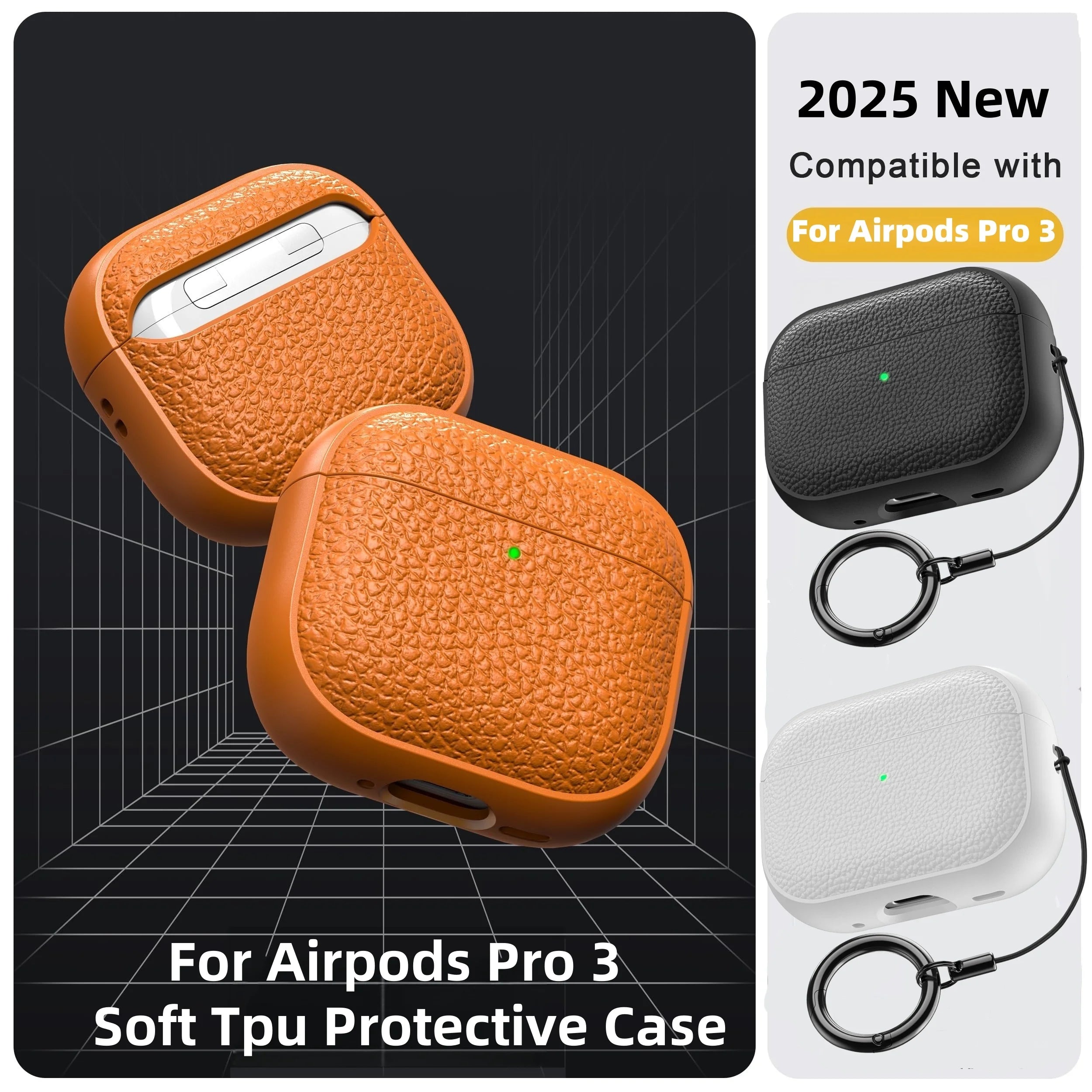 Für AirPods Pro 3, Ledermuster, TPU-Schutzhülle, Zubehör, niedliche Haut, vollständige Schutzhülle mit Schlüsselanhänger für AirPods Pro 3-Hülle