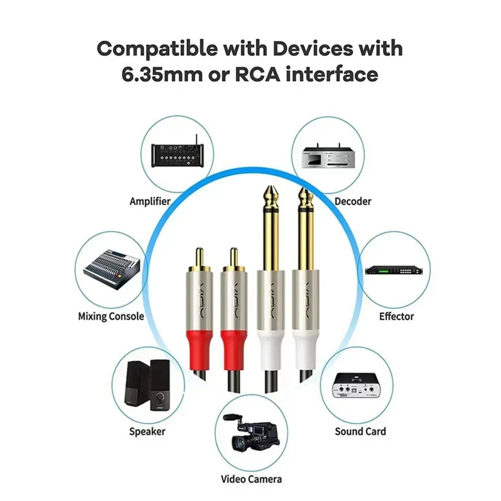 6,35 mm auf Cinch-Kabel Dual 1/4 TS-Stecker auf Dual-RCA-Stecker Stereo-Audiokabel für Gitarre AV-Receiver Lautsprecher Verstärker Heimkino