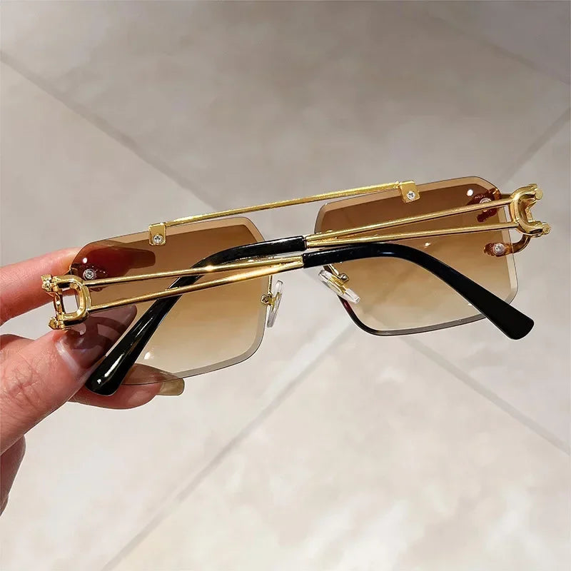 Sonnenbrille Herren Mode Randlose Sonnenbrille Shades Objektiv Damen Rahmenlose Brillen