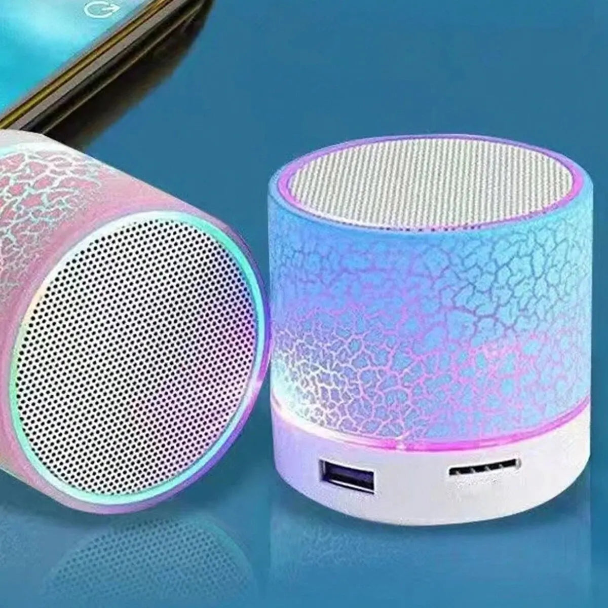 Kabelloser Mini-Lautsprecher, Subwoofer, Dazzle Crackle 7-Farben-Licht, kabelloser Mini-Lautsprecher, tragbarer kleiner Lautsprecher