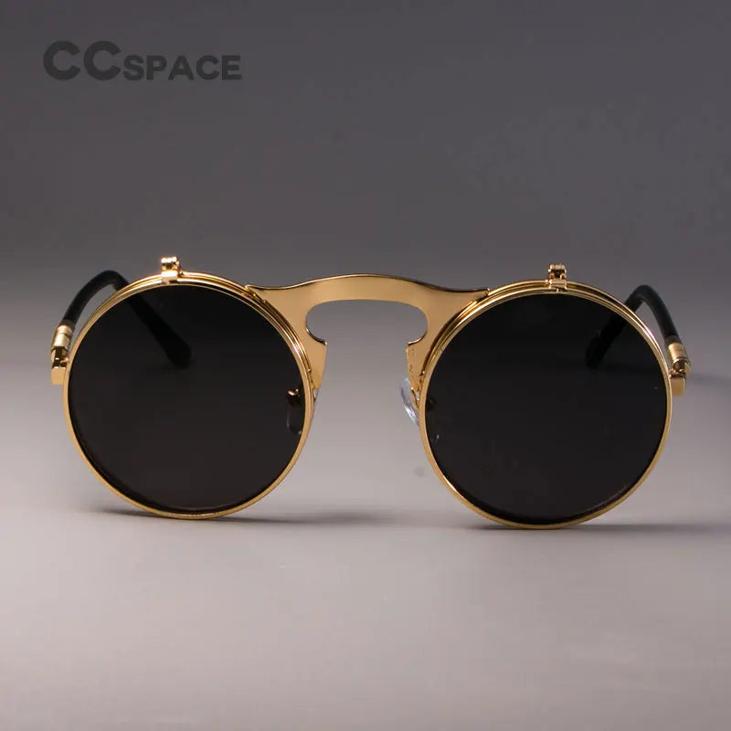3057 STEAMPUNK Retro Runde Flip Sonnenbrille Männer Frauen Metall Zwei Paar Gläser KREIS SONNENBRILLE UV400