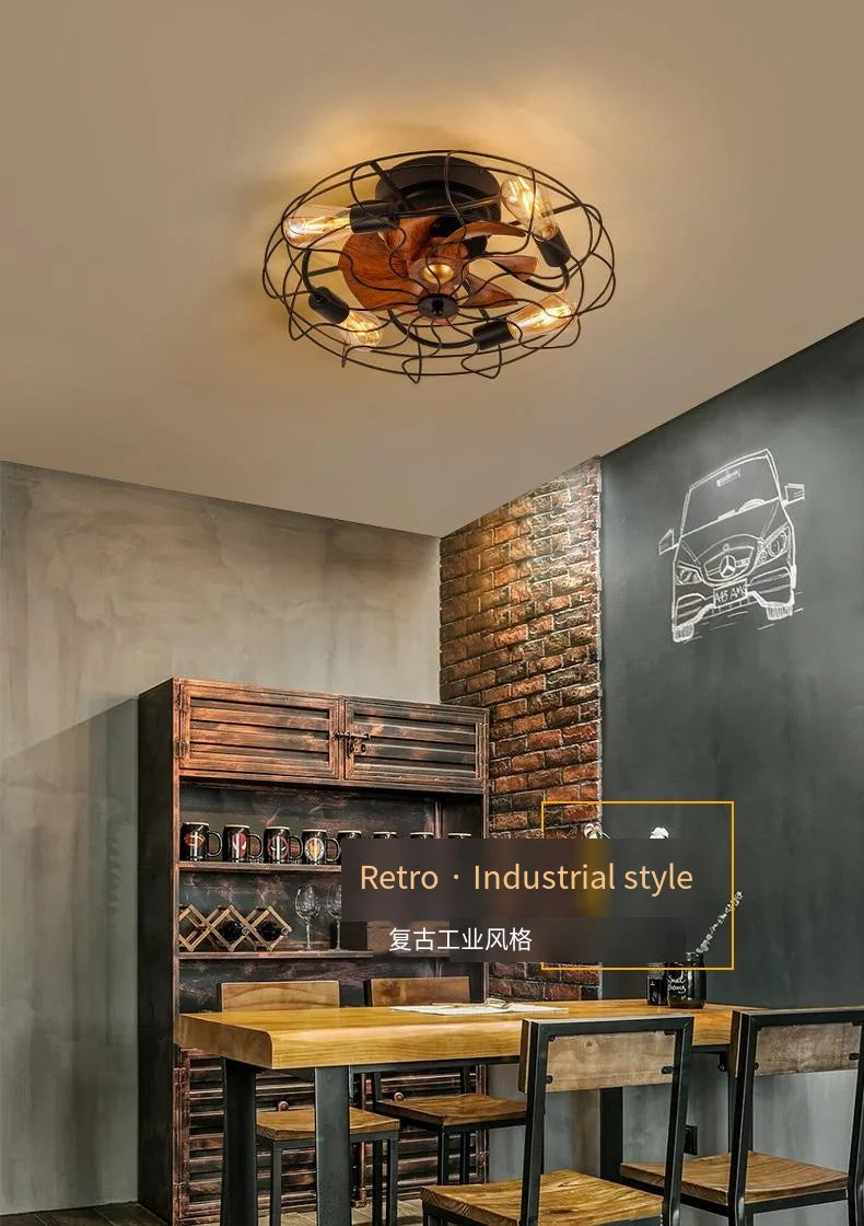 Retro Decke Schlafzimmer Ventilator Licht Unsichtbare amerikanische industrielle Wind Fernbedienung Esszimmer Deckenleuchte Schmiedeeisen Decke