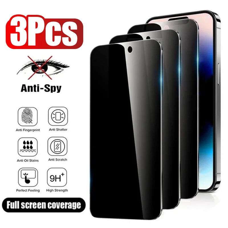 3er-Set Anti-Spionage-Glas für iPhone 17 16 15 14 13 12 11 Pro Max Sichtschutz-Displayschutzfolie für iPhone 13 Mini 14 Plus 14 Pro Glas 15 16e