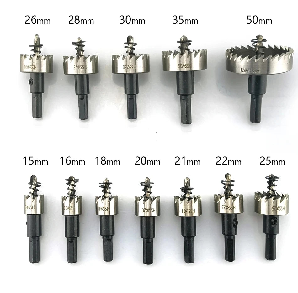 12 Stück! 15–50 mm HSS-Bohrer-Set, Lochsäge, Lochsäge, Bohrset, Handwerkzeug für Holz, Edelstahl, Metalllegierung, Schneiden