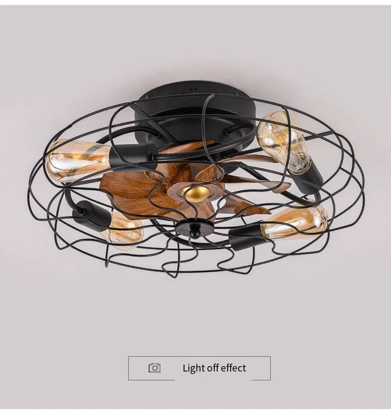 Retro Decke Schlafzimmer Ventilator Licht Unsichtbare amerikanische industrielle Wind Fernbedienung Esszimmer Deckenleuchte Schmiedeeisen Decke