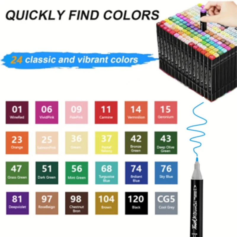 24Farben Alkoholmarker Kunstmarker mit zwei Spitzen zum Ausmalen, Zeichnen, Skizzieren, Kartenmachen und Illustrationen