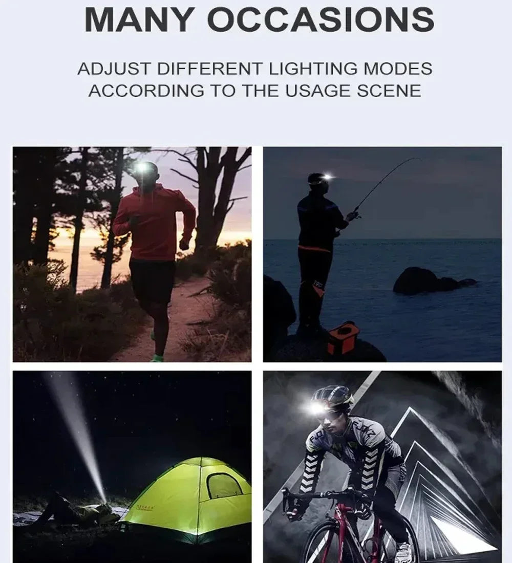 2000 Lumen Led USB Aufladbare Scheinwerfer Motion Sensor Scheinwerfer Wasserdichte Kopf Taschenlampen Outdoor Camping Angeln Kopf Lampe