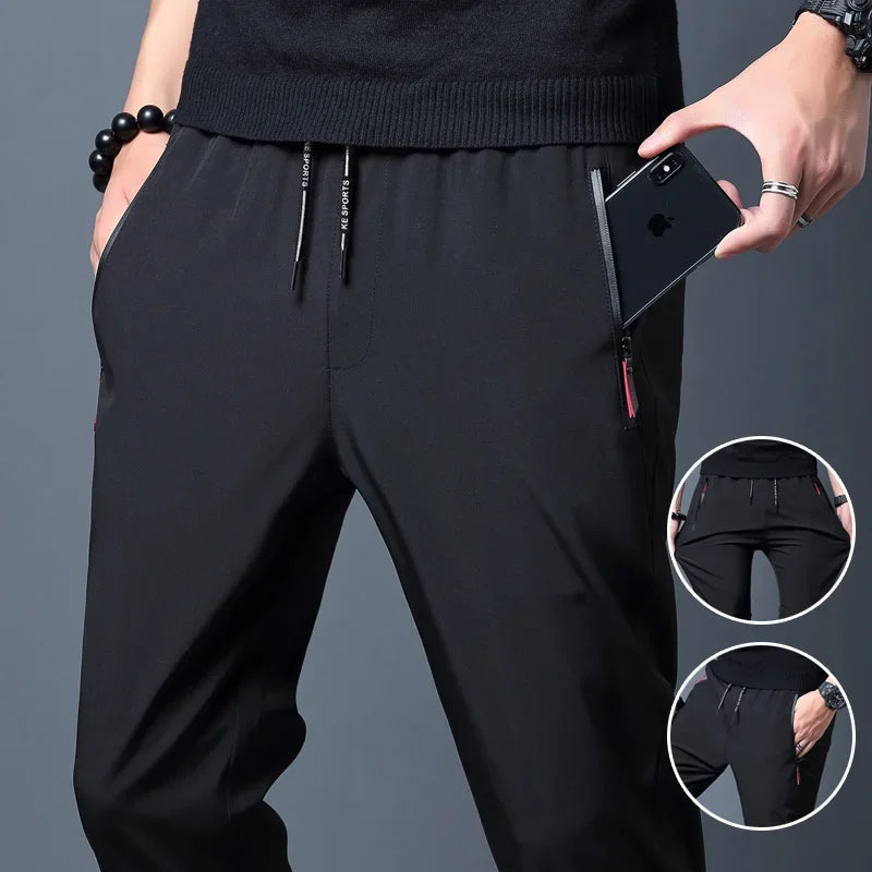 Männer Casual Hosen Gerade Slim Fit Elastische Taille Jogger Koreanische Klassische Blau Schwarz Grau Männliche Marke Hosen Plus Größe