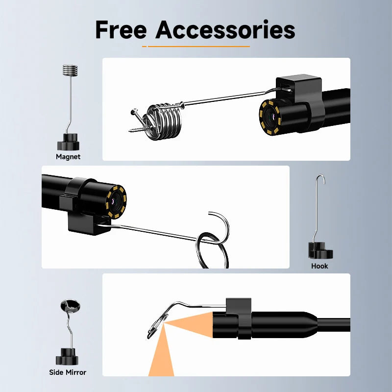 2–100 m Hand-Endoskopkamera, 8 mm, 1080P HD, 4,3 Zoll, geteiltes Design, industrielles Endoskop, IP67, starres Kabel zum Überprüfen von Autohren