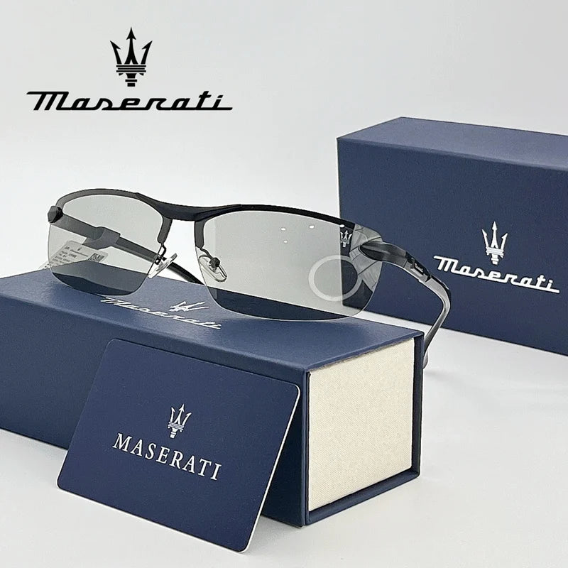MASERATI Sonnenbrille, neue modische Schutzbrille, stilvolle, ungerahmte Metallrand-Sonnenbrille für Männer und Frauen, coole Pose, trendiges Design 10785