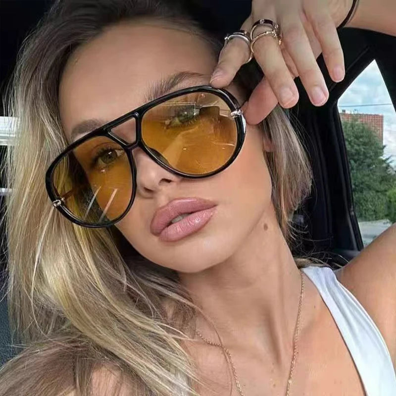 Wandern 2 stücke Übergroßen Pilot Oval Rahmen Anti Licht Gläser Frauen Punk Stil Vintage Doppel Strahl Shades Für Dame Outdoor brillen