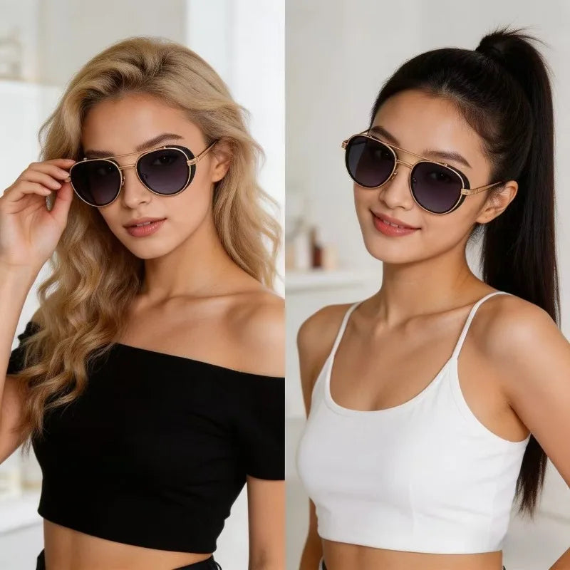 2026 Neue Luxus Steampunk Sonnenbrille, Metallrahmen Ovale Vintage-Brille, Modische Sonnenbrille für Damen, Fahrerbrille für Herren