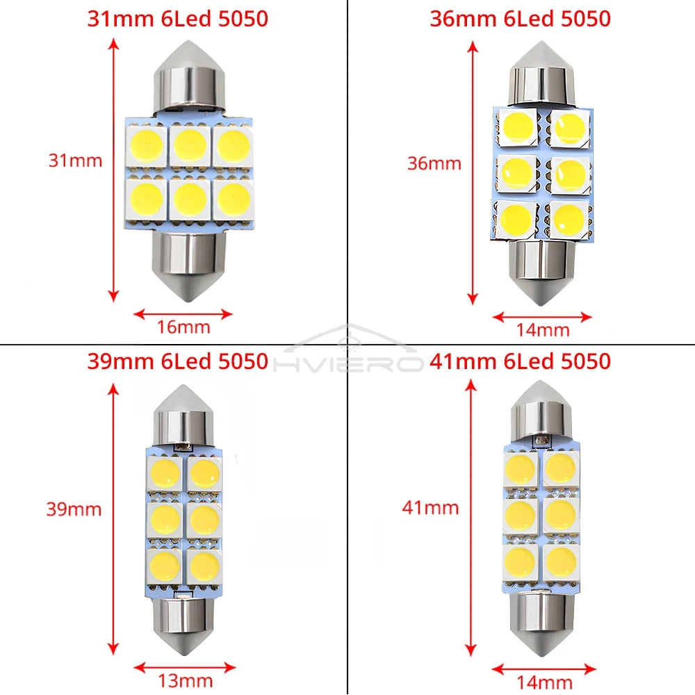 10PCS 5050 6Led DC 12v Weiße Led 31mm 36mm 39mm 41mm C5w C10w innen Girlande Dome Gepäck Lampe Lesen Birne Tür Lesen Beleuchtung