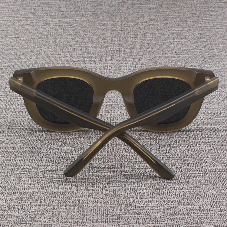 2024 Retro-Sonnenbrille für Damen und Herren, modisch, Acetat, quadratisch, grau, grüner Rahmen, matt gefrostet, UV400, handgefertigte Sonnenbrille