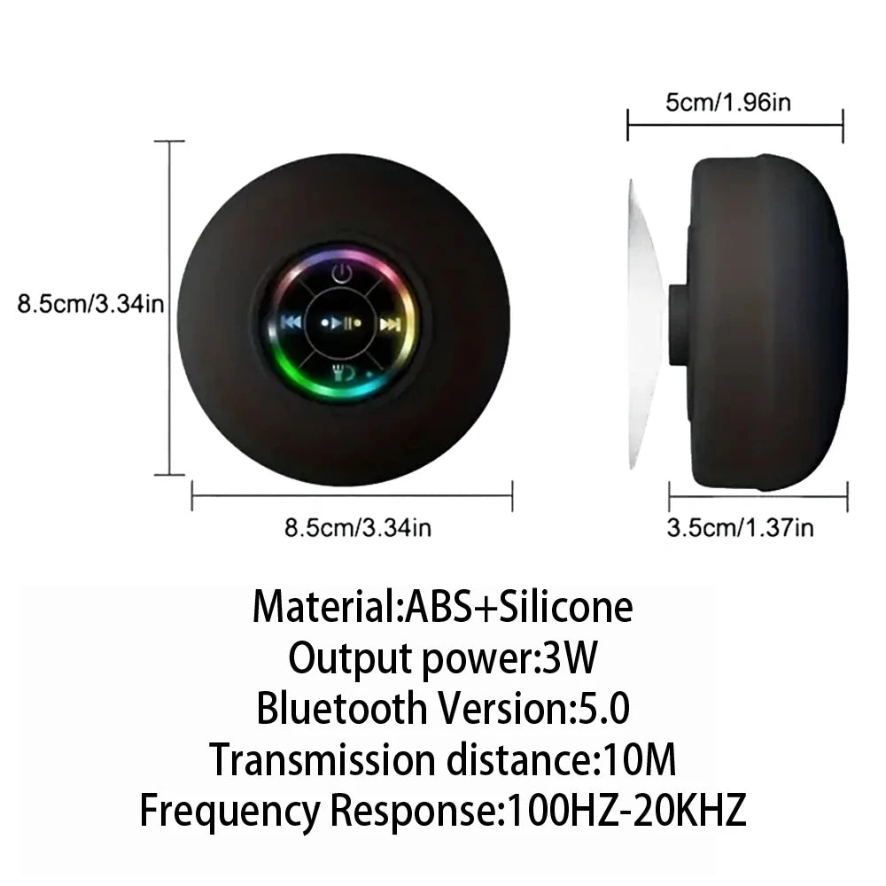 Tragbarer kabelloser Bluetooth-Lautsprecher, LED-Licht, IPX4, wasserdichter Lautsprecher, Badezimmer im Freien, großer Saugnapf, Stereo-Soundbox