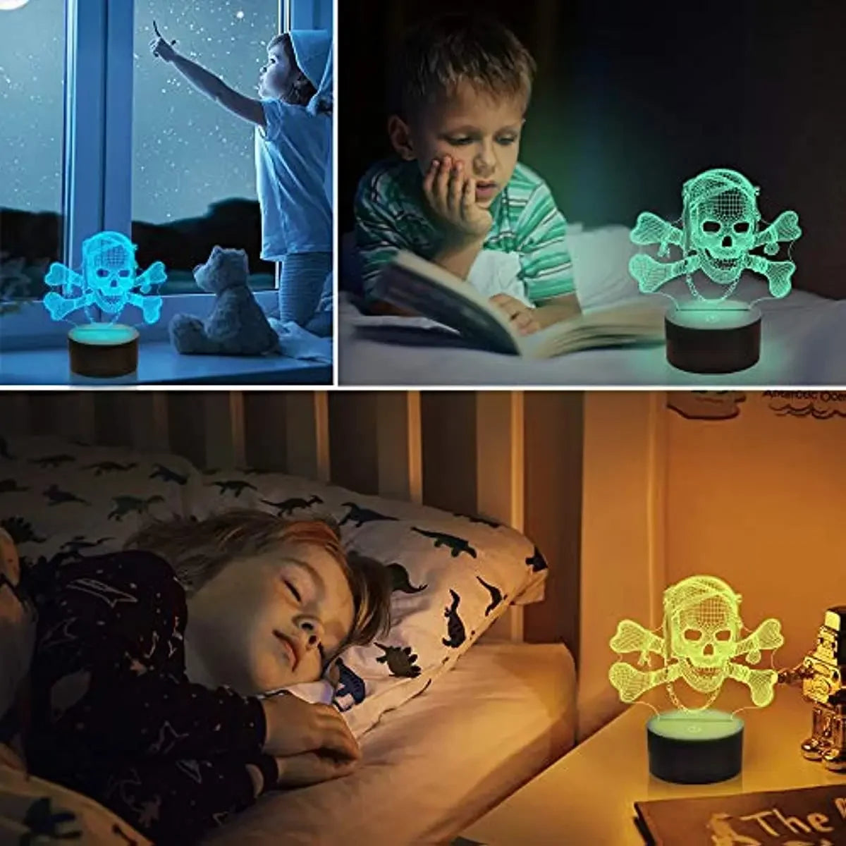 Nachthemd Schädel 3d Nachtlicht optische Täuschung Nachttisch lampe 7 Farbwechsel Schlafzimmer Dekoration Geburtstags geschenk für Kinder Junge Männer