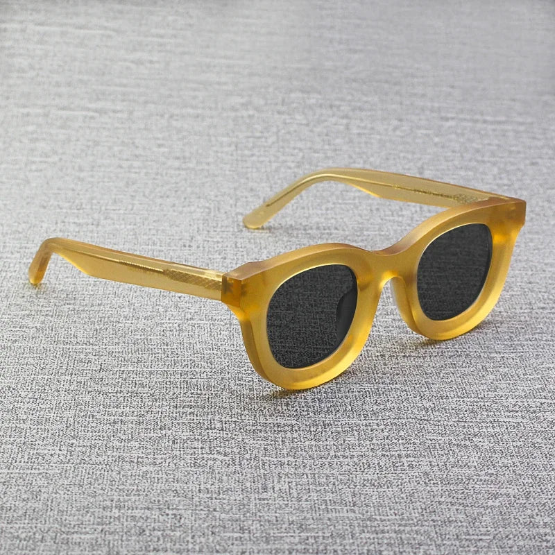 2024 Retro-Sonnenbrille für Damen und Herren, modisch, Acetat, quadratisch, grau, grüner Rahmen, matt gefrostet, UV400, handgefertigte Sonnenbrille
