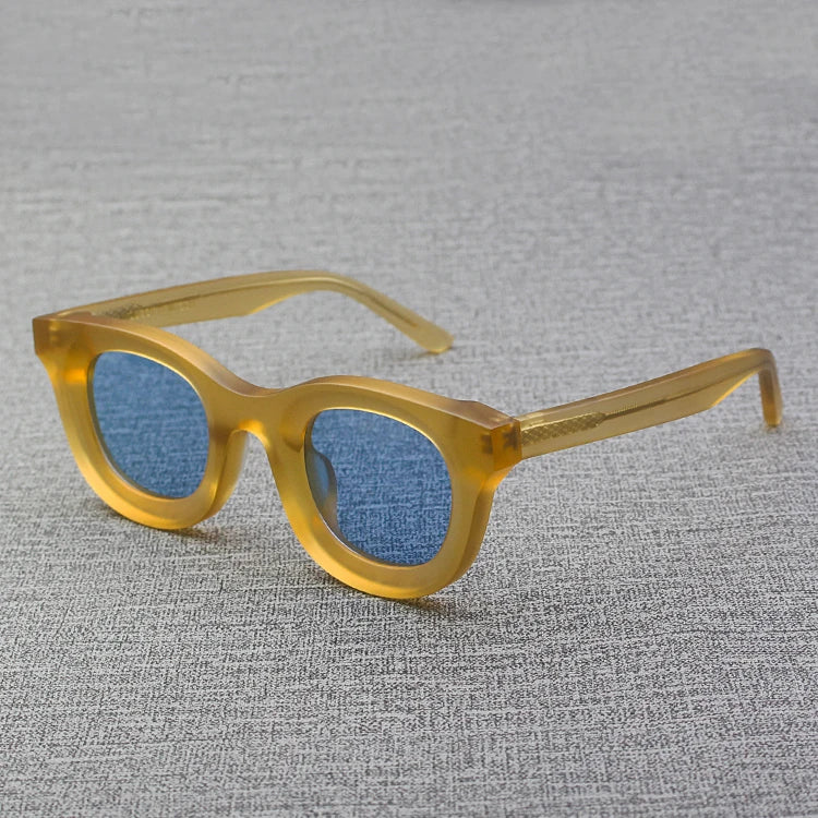 2024 Retro-Sonnenbrille für Damen und Herren, modisch, Acetat, quadratisch, grau, grüner Rahmen, matt gefrostet, UV400, handgefertigte Sonnenbrille