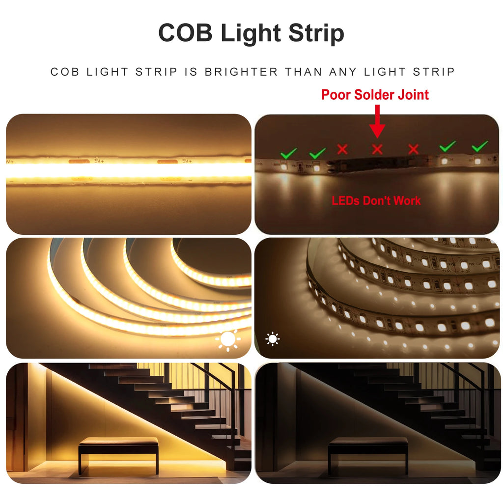 Dimm bares Cob LED-Streifen licht 5V USB flexibles LED-Band mit Ein-Aus-Schalter 120leds lineare Beleuchtung mit hoher Dichte und Klebeband