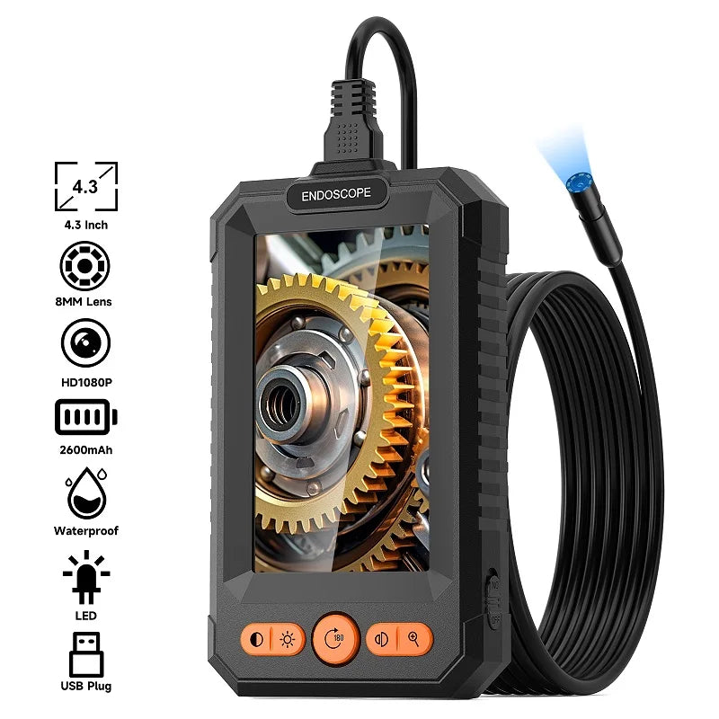 2–100 m Hand-Endoskopkamera, 8 mm, 1080P HD, 4,3 Zoll, geteiltes Design, industrielles Endoskop, IP67, starres Kabel zum Überprüfen von Autohren