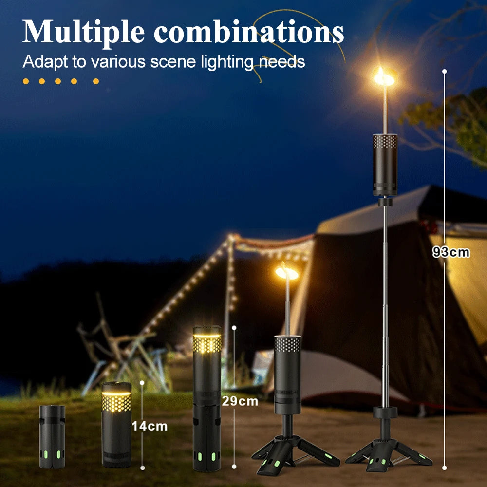Verbesserte Camping-LED-Teleskop-Taschenlampe mit Stativ, wiederaufladbare Notfalllampe, tragbare Orch-Licht-Tischlampe für den Außenbereich, Zelt