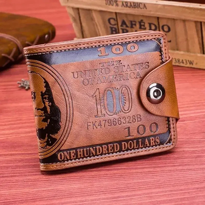 Herren-Geldbörsen mit 100-US-Dollar-Muster, Haspe, männliche Leder-Geldbörse mit Reißverschluss, Kartenhalter, Münzfach, Geldbörse, Cartera Homme