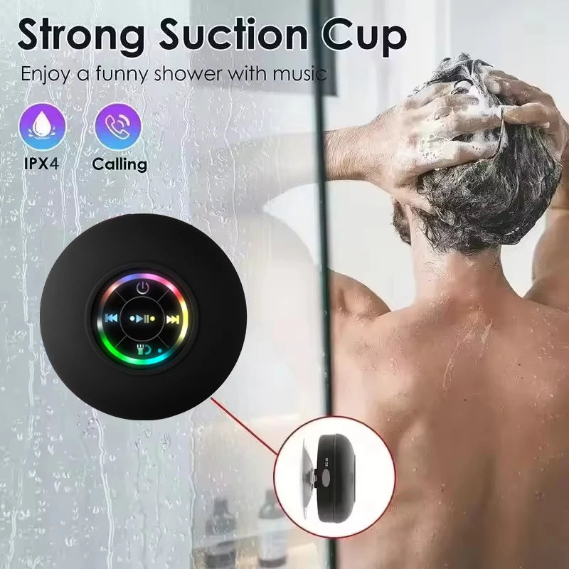 Tragbarer kabelloser Bluetooth-Lautsprecher, LED-Licht, IPX4, wasserdichter Lautsprecher, Badezimmer im Freien, großer Saugnapf, Stereo-Soundbox