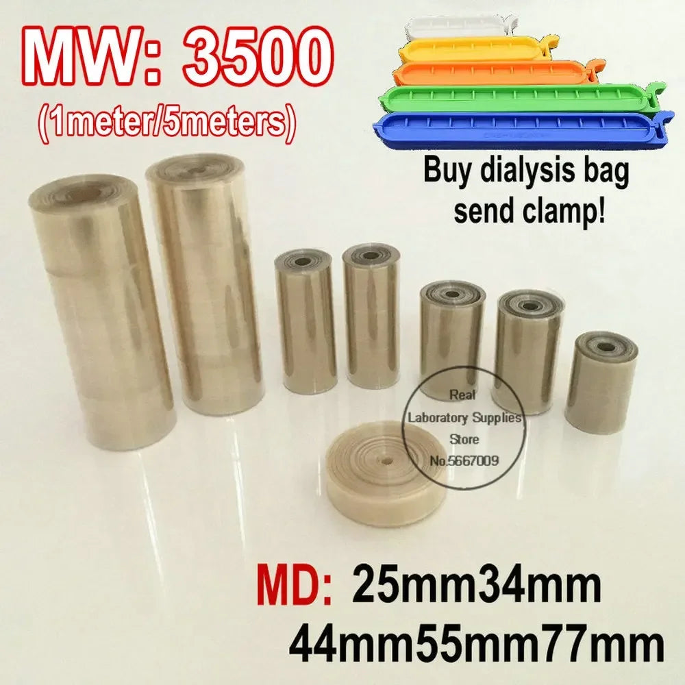 1meter/5meter Labor MW3500 Regenerierte Cellulose Dialyse Tasche mit MD25/34/44/55/77mm
