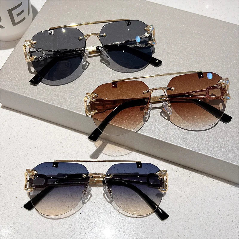 2025, Sonnenbrille für Damen, luxuriös, randlos, Retro-Mode-Sonnenbrille, Lunette, übergroße Shades De Soleil, Femme Gafas De Sol Mujer Lentes