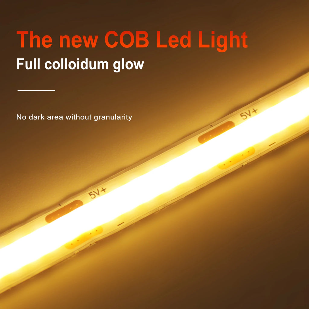 Superheller USB-DC5V-COB-LED-Lichtstreifen, 320 LED/m, hohe Dichte, flexible lineare Beleuchtung, warm/natürlich/weiß, 50 cm, 1 m, 2 m, 3 m, 4 m, 5 m