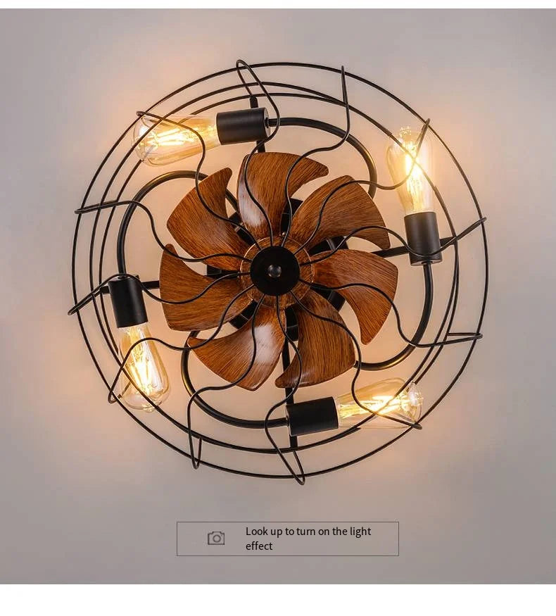 Retro Decke Schlafzimmer Ventilator Licht Unsichtbare amerikanische industrielle Wind Fernbedienung Esszimmer Deckenleuchte Schmiedeeisen Decke