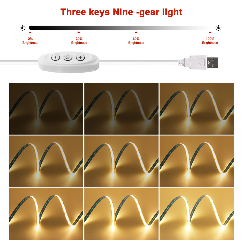 Neue 5V LED COB Licht Streifen Dimmbar Mit Touch Sensor/EIN OFF Schalter USB Flexible LED Band Weihnachten TV Hintergrundbeleuchtung Klebeband