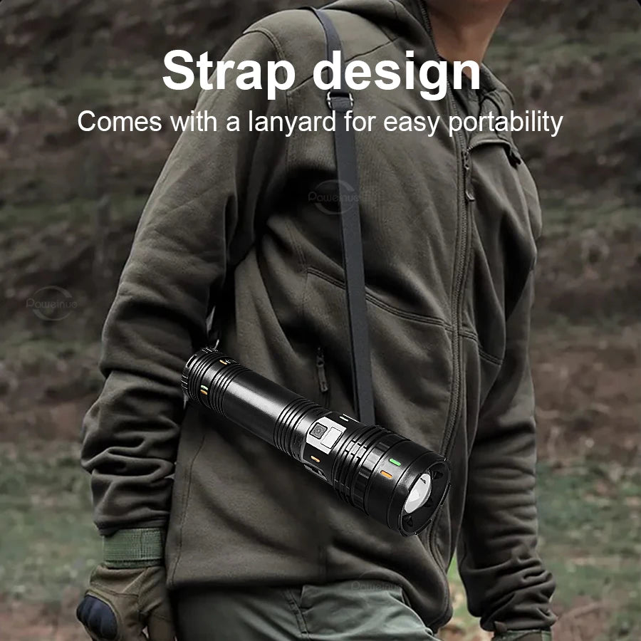 100000000LM Ultrahelle 15000 mAh USB C wiederaufladbare Taschenlampe Hochleistungs-Taschenlampen Wasserdichte Camping-Laterne Digitalanzeige