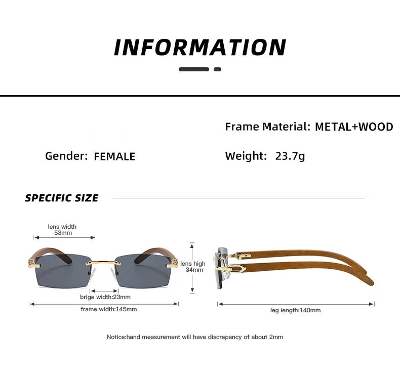 Sonnenbrille Männer Frauen Sonnenbrille Holz Rahmen Randlose Schwarze Brillen Mode Brillen Gafas De Sol