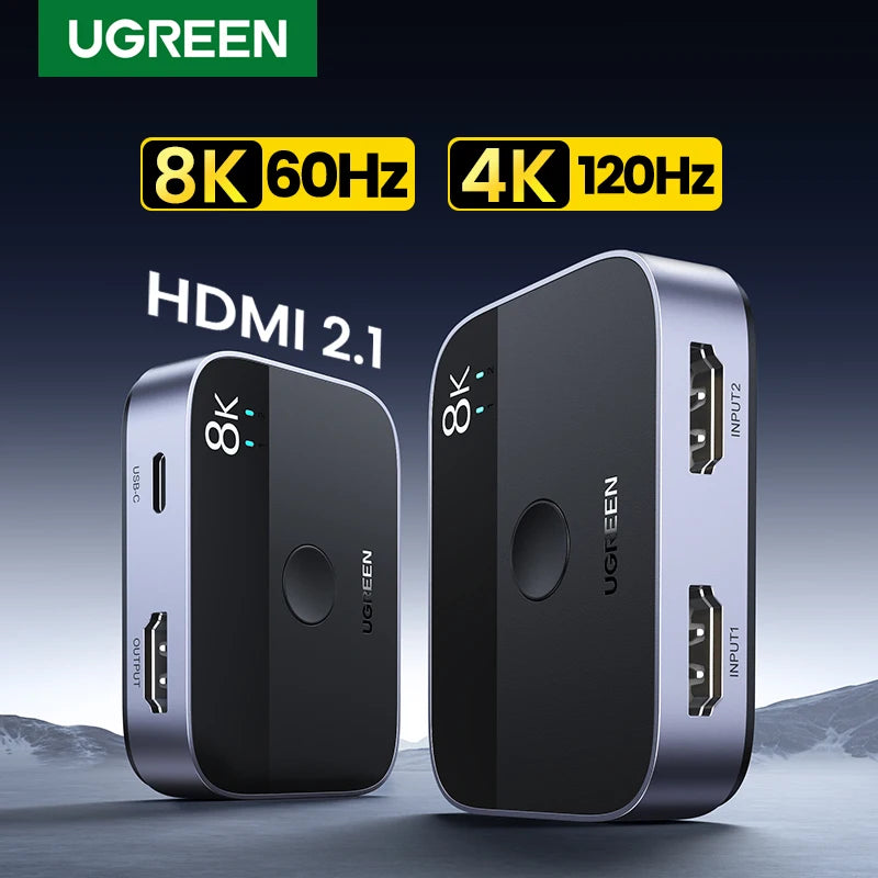 UGREEN HDMI 2.1 Switch 8K 60Hz 4K120Hz 2-in-1-Ausgang für TV Xiaomi Xbox Series X PS5 HDMI-kompatibler Monitor HDMI-Switcher