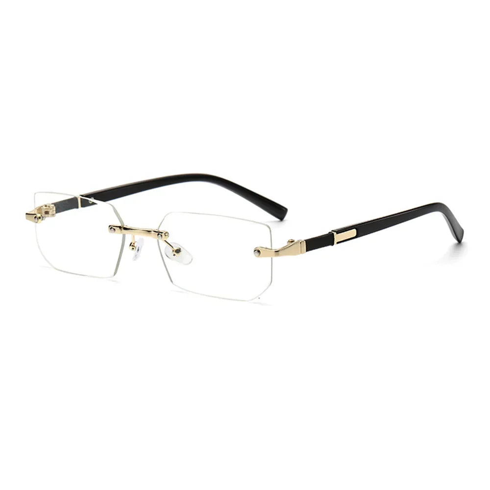 Trendige randlose Sonnenbrille für Männer und Frauen, modische rahmenlose rechteckige Sonnenbrille, Retro-UV400-Farbtöne, Sommer-Reisebrille