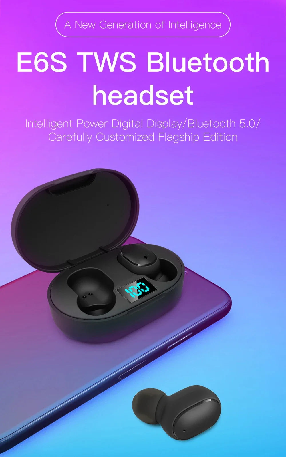 E6S TWS Drahtlose Kopfhörer Sport Wasserdichte Bluetooth 5,0 Kopfhörer Stereo Headset mit Mikrofon für Iphone Xiaomi Vivo Oppo