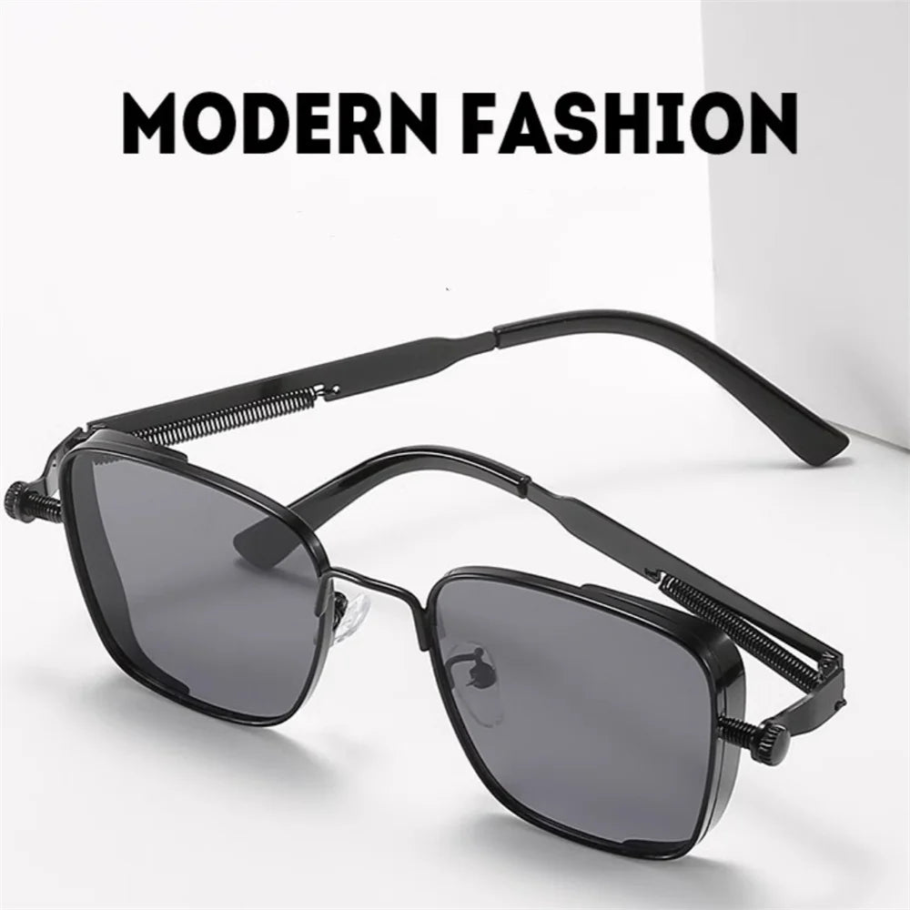 Männer Fahren Sonnenbrille Vintage Steampunk Quadratische Sonnenbrille Metallrahmen mit Federscharnieren Frauen Okular Trendige Fahrerbrille