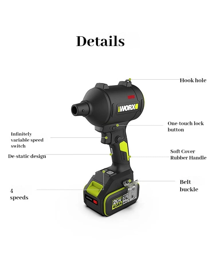 WORX 20 V bürstenlose Lithium-Batterie-Staubpistole WU093 Staubsammlergebläse (ohne Akku und Ladegerät)
