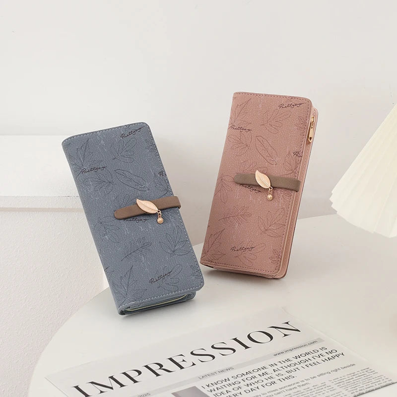 Geldbörse – langer Stil, koreanische Ausgabe, PU-Leder, bedruckt, mit Reißverschluss, gefaltet, mit mehreren Deckkraft, modisch, vielseitig, bedruckter Reißverschluss