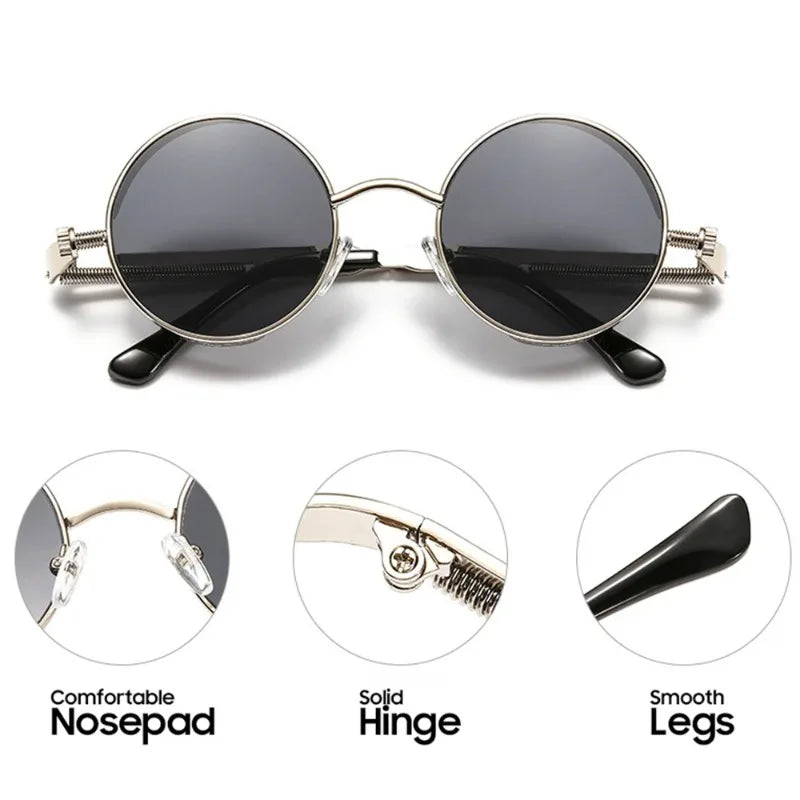 Vintage Steampunk Rote Sonnenbrille Männer Runde Punk Legierung Metall Retro Sonnenbrille Frauen Brille Gothic Stil Shades Brillen