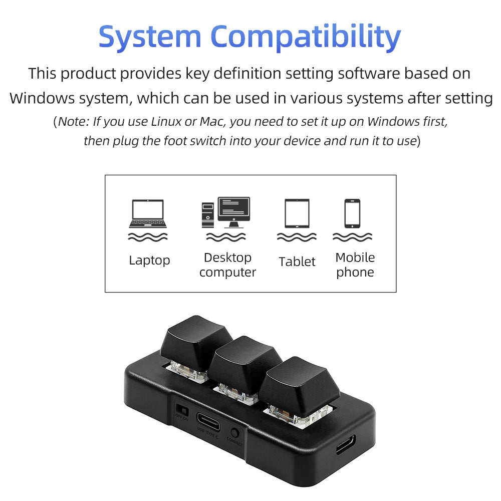 Mk321bt 3-Tasten Mini-Tastatur mit mechanischem blauen Schalter USB BT Dual-Mode-Verbindung für Office-Spiel Multimedia