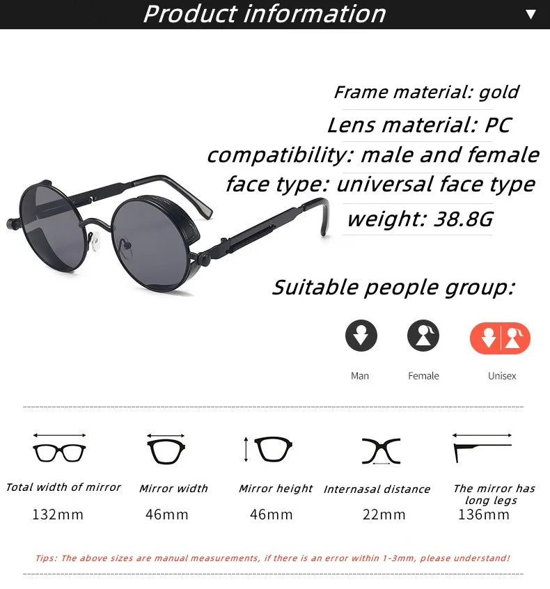 Steampunk Brille neue Mode runde Sonnenbrille Europa und die Vereinigten Staaten Retro Brille Trend Männer und Frauen Modelle Sonnenbrillen