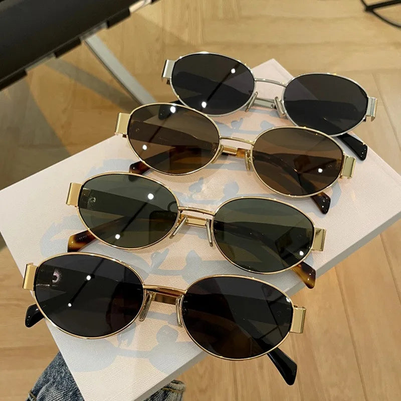 Retro Steampunk Sonnenschutz Sonnenbrille Vintage Neue Damen Metall Oval Sonnenbrille Damen Klassische UV400 Sonnenschutz Brillen