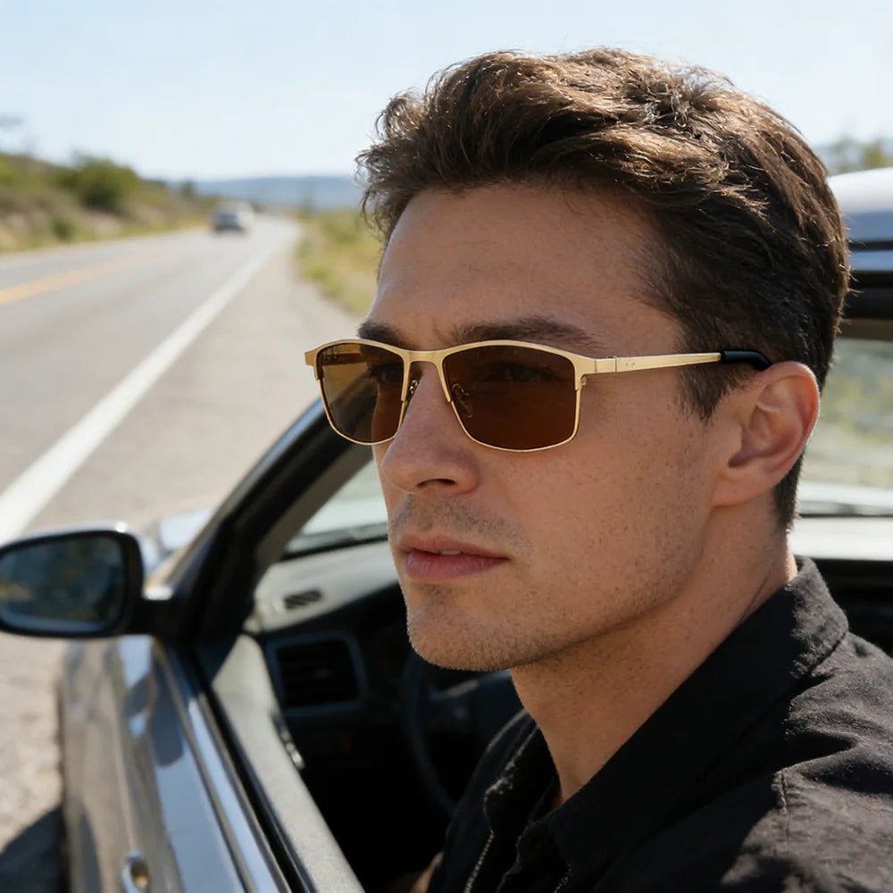 Vintage Herren-Sonnenbrille im Retro-Stil mit Metallrahmen, quadratische Sonnenbrille, UV-Schutz, modische Designer-Brille, Sonnenbrille für Herren