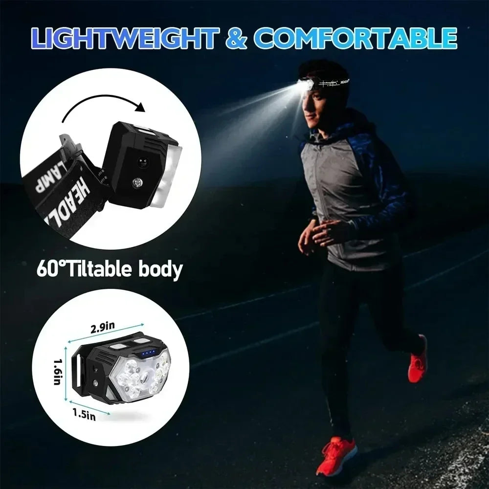 2000 Lumen Led USB Aufladbare Scheinwerfer Motion Sensor Scheinwerfer Wasserdichte Kopf Taschenlampen Outdoor Camping Angeln Kopf Lampe