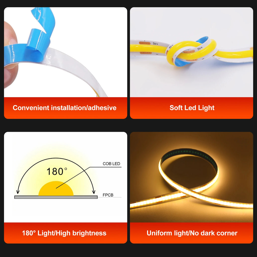 Neue 5V LED COB Licht Streifen Dimmbar Mit Touch Sensor/EIN OFF Schalter USB Flexible LED Band Weihnachten TV Hintergrundbeleuchtung Klebeband