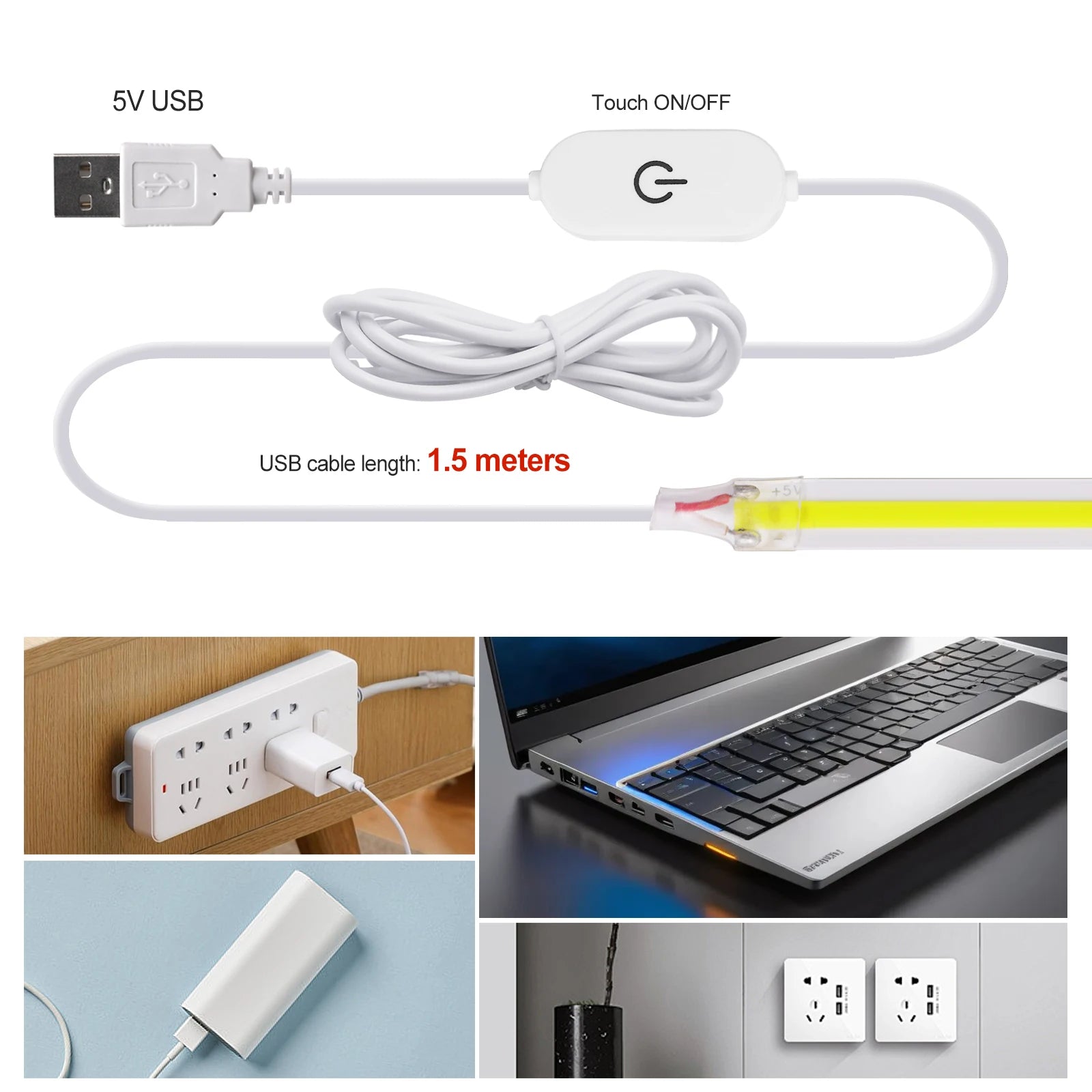 Neue 5V LED COB Licht Streifen Dimmbar Mit Touch Sensor/EIN OFF Schalter USB Flexible LED Band Weihnachten TV Hintergrundbeleuchtung Klebeband
