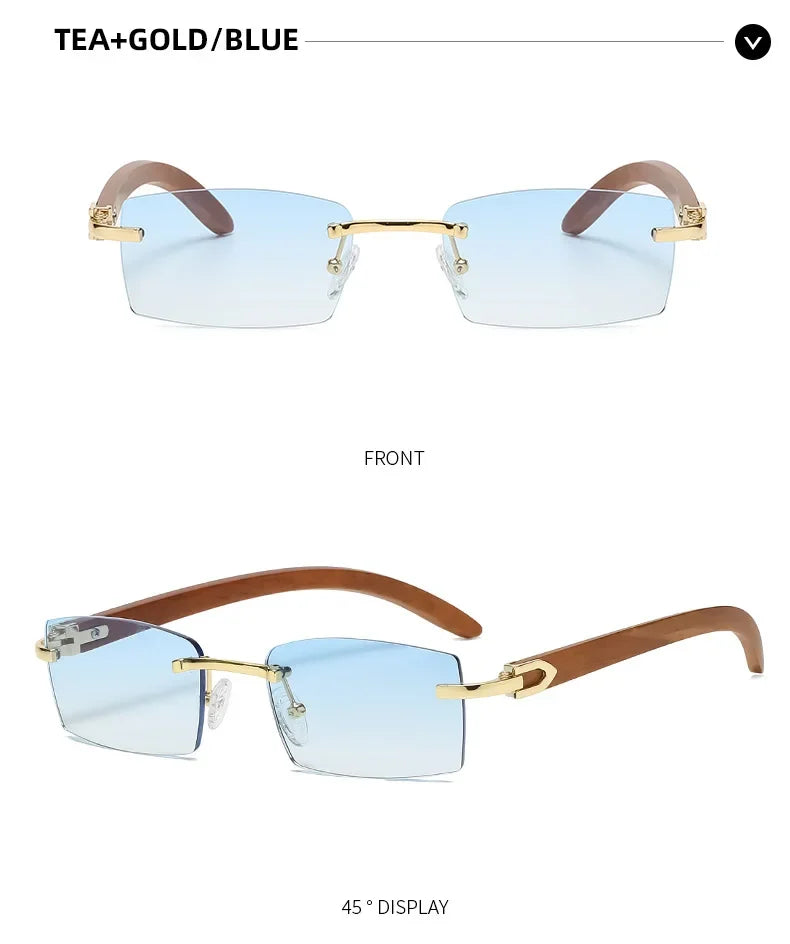 Sonnenbrille Männer Frauen Sonnenbrille Holz Rahmen Randlose Schwarze Brillen Mode Brillen Gafas De Sol